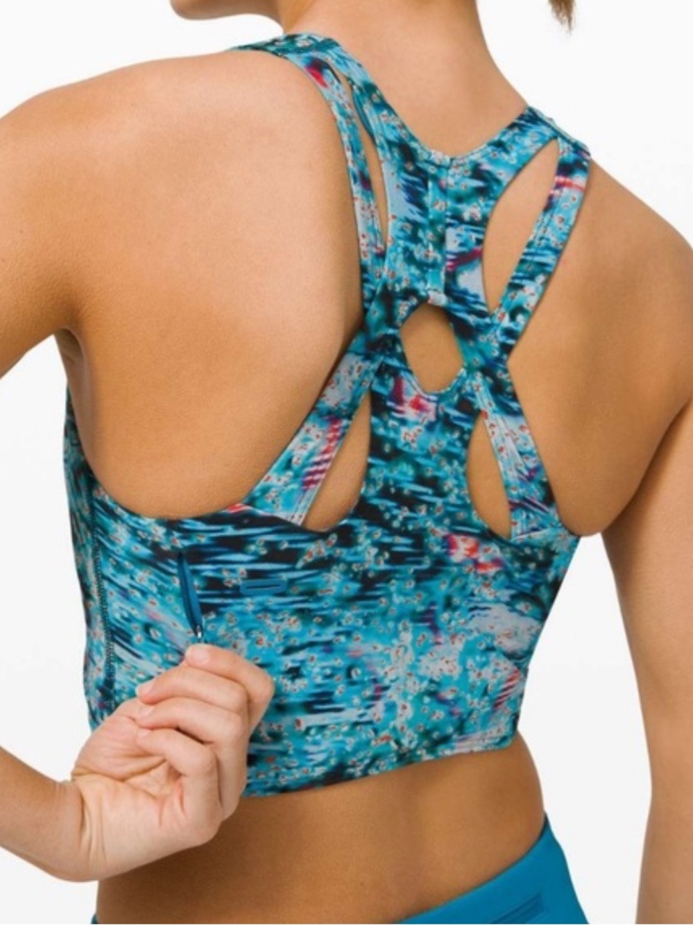Blue Patterned Racerback Sports Bra Top